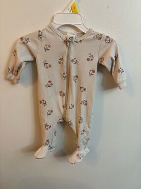 Petit Lem Cream Floral Zip-Up Footed Pajamas newborn